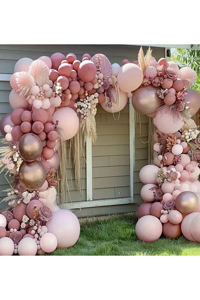 Çemrek Süs Parti Pink Blush Rose Chrome Rosewood Balloon Chain Set of 100