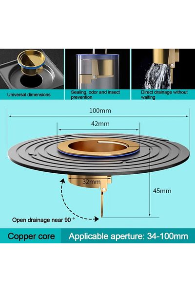 LEENKEA Black copper core Brass Floor Drain Core Fast Drainage Odor And Insect Proof Drain Sink Strainer Sho