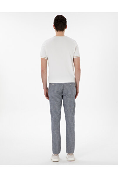 Pierre Cardin Lacivert Slim Fit Keten Karışımlı Çizgili Kanvas Pantolon 50301778-VR033