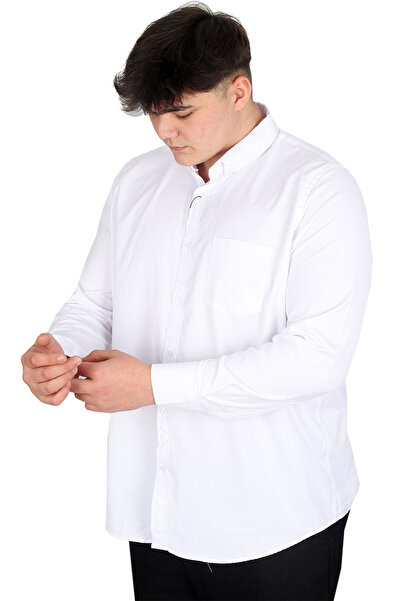 ModeXL Ανδρικό μακρυμάνικο πουκάμισο - Τσέπη, Plus Size, Λευκό OXFORD U20367