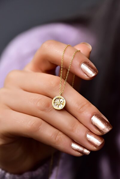 Papatya Silver 925 Ayar Gümüş Gold Kaplama Sedef Kutup Yıldızı Kolye