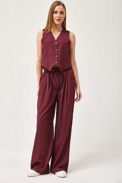 CALİENTE Regular Fit Blazer Vest Crop Straight Buttoned Burgundy