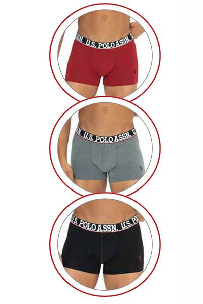 U.S. Polo Assn. Πόλο Ασν. 80533 Ανδρικό βαμβακερό 3-συσκευασία Boxer-Claret Red & Black & Anthracite Melange