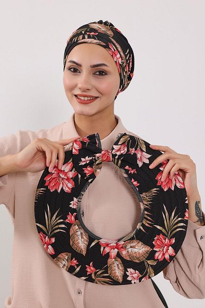 Aisha's Design عمامة قبعة بونيه مع قبعة منقوشة بفيونكة على الظهر قابلة للإزالة،