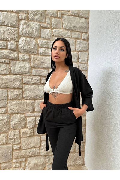 sportiness COSTUME DE CAMASĂ DE IN BAMBUS KIMONO CU PANTALONI