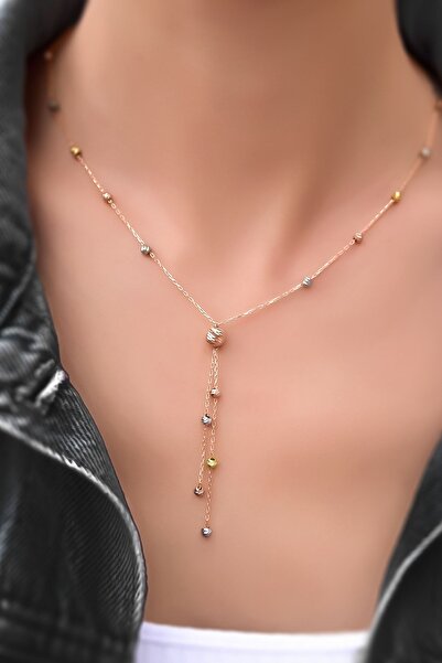 Papatya Silver 925 Ayar Gümüş Rose Kaplama Üç Renk Dorika Toplu Sim Kadın Kolye