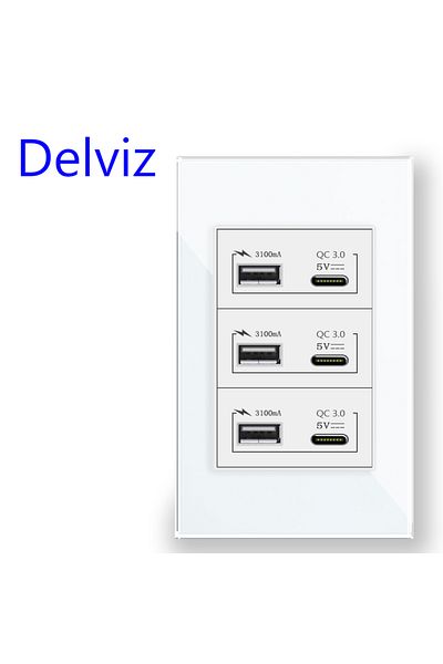 DELVIZ 110-250V White Quick Charge Delviz Brazil standard Wall Socket, White / Black Toughening Crystal Gla