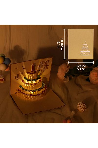 Choice Style2 -Gold 3D Light Music Birthday Card Pop Up Cake Creative Greeting Card Happy Birthday Party Gi