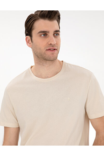 Pierre Cardin Bej %100 Pamuk Slim Fit Bisiklet Yaka Basic Tişört 50306980-VR011