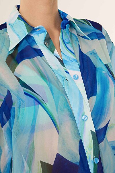 AYYILDIZ 4805 Mavi Beyaz Plaj Elbisesi