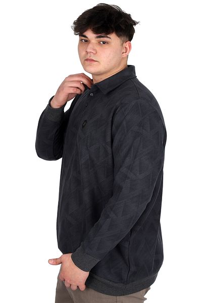 ModeXL Ανδρικό φούτερ με λαιμόκοψη Polo - Μεγάλο μέγεθος, εμπριμέ, Thessaloniki U24440 Smoked