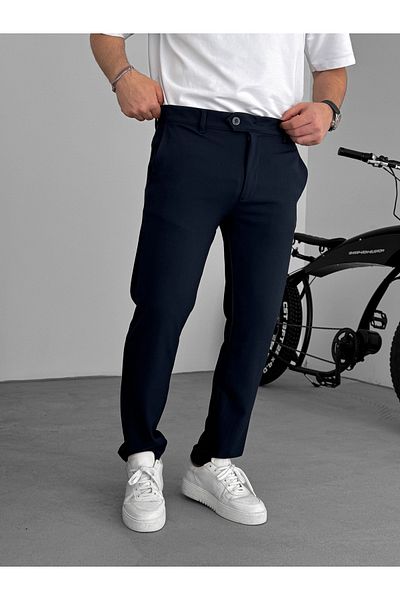 BYBASICMAN Navy Blue Slim Fit Fabric Trousers Ke-