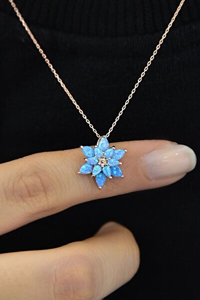 Papatya Silver 925 Ayar Gümüş Turkuaz Opal Taşlı Yasemin Çiçeği Kolye