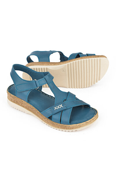 Ziya Μπλε Γυναικεία Χακί Δερμάτινα Σανδάλια 1511051Z011