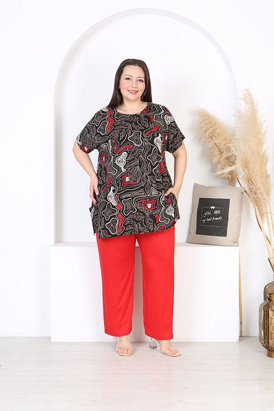 XL Modam Women's Lycra Red Black Patterned Suit