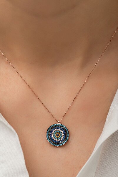 Nefertiti 925 Rose Altın Kaplama Dalgalı Gümüş Nazar Kolye