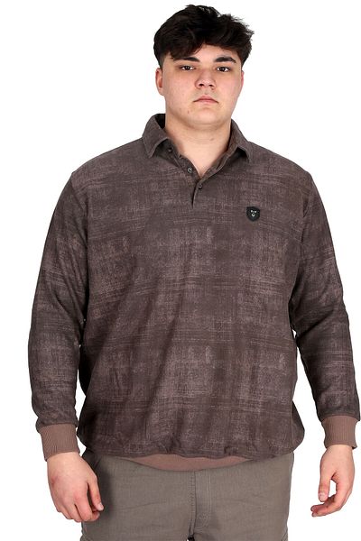 ModeXL Ανδρικό φούτερ με λαιμόκοψη Polo - Plus Size, Printed, Thessaloniki U24440, Καφέ
