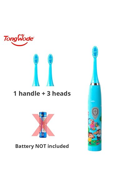 Choice3 فرشاة أسنان كهربائية سونيك للأطفال باللون الأزرق مع 3 رؤوس مقاومة للم...