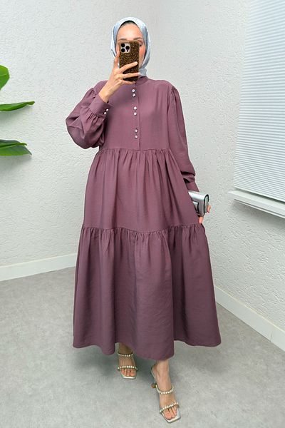 Salih Çelebi Half Button Hijab Dress 2260 - Cherry Rotten
