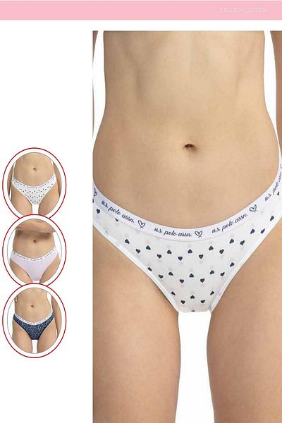 U.S. Polo Assn. U.S. Polo Assn. 66430 Chiloți din bumbac cu model mixt pentru femei, 3 piese-liliac