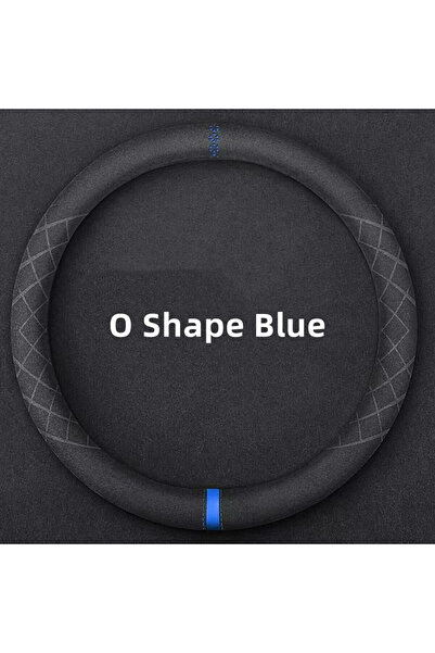 Choice أغطية عجلة قيادة السيارة الزرقاء على شكل حرف O من جلد البقر المدبوغ غط...