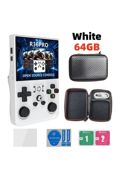 Choice White 64gb Open Source R36 Pro Retro Handheld Video Game Console Linux System 3.5 Inch Ips Screen Po