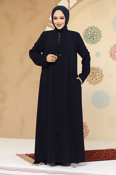 Neva Style Navy Blue Hijab Abaya - Zippered 45298L