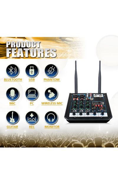 Choice 4 Channel Audio dj Mixer Console with Bluetooth Mixer UHF Wireless Microphone for Home Karaoke St...