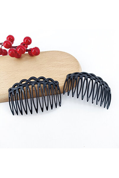 Choice مشط شعر فرنسي ملتوي أسود اللون، 2/16 قطعة، 11 سنًا - إكسسوار شعر بسيط ...