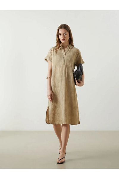 LC Waikiki Γυναικείο φόρεμα με γιακά με υφή Oversize