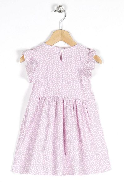 zepkids Rochie de fetiță cu decolteu rotund cu mâneci cu volan, cu model de flori, culoare liliac