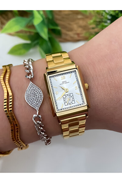 İBSO ساعة يد نسائية بسوار فولاذي ذهبي اللون 3ATM مقاومة للماء مع ضمان لمدة عامين هدية يوم المرأة