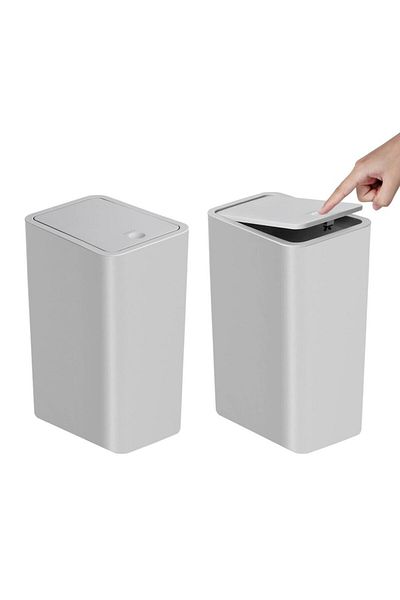 Choice 10l 2 Pack Grey Bathroom Trash Can-10l Small Garbage Can With Press Top Lid For Toilet,bedroom,livin