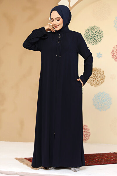 Neva Style Navy Blue Hijab Abaya - Zippered 45298L