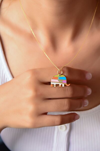 Papatya Silver 925 Ayar Gümüş Altın Kaplama Mineli Fil Kadın Kolye