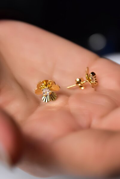 Papatya Silver 925 Ayar Gümüş Gold Kaplama Kristal Kesim Frezya Çiçeği Çivili...