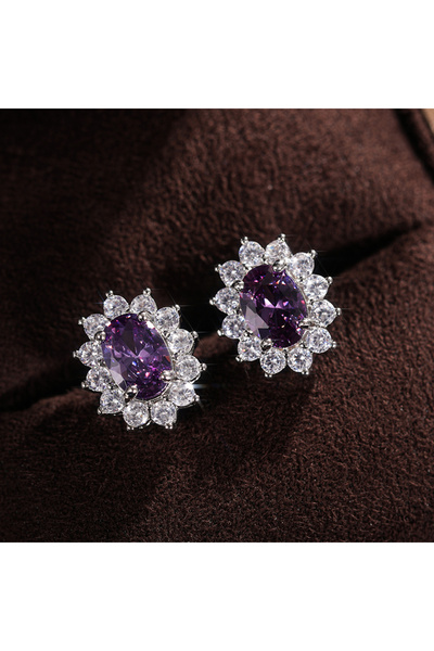 Choice أقراط هويتان E693 مرصعة بالكامل بالزركون للنساء باللون الأزرق/الأرجوان...