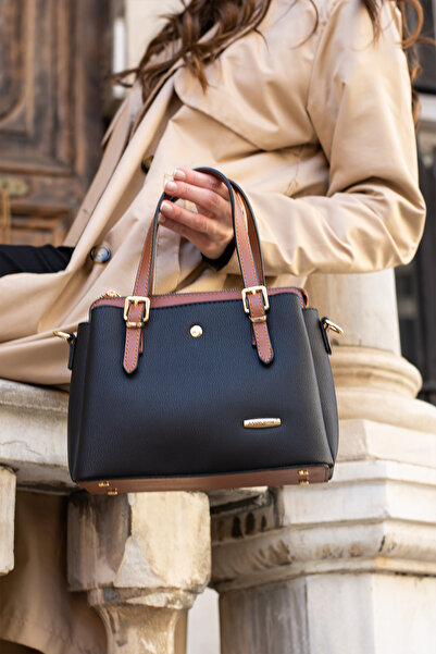 Sanmorris KADIN ALTIN AKSESUARLI SİYAH TABA ŞIK OMUZ-EL ÇANTASI