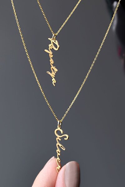 Papatya Silver 925 Ayar Gümüş Gold Kaplama Asansörlü Iki Isim Kolye