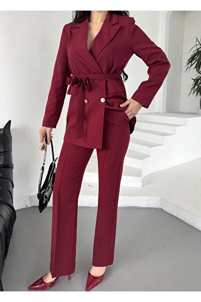Bella Breeze Kadın Bağlamalı Blazer Ceket Pantolon Takım Elbise