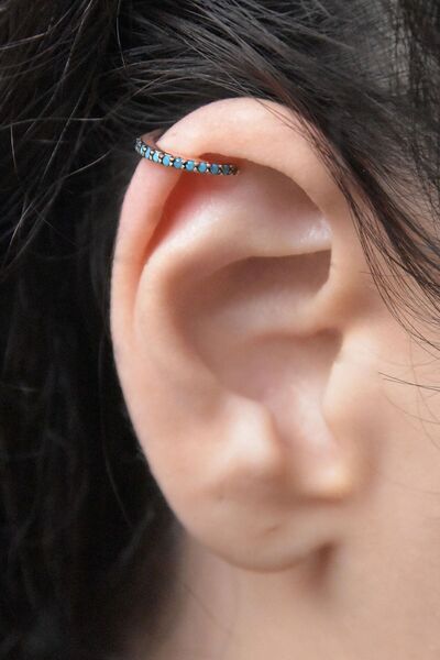 Papatya Silver 925 Ayar Gümüş Mavi Taşlı Halka Kıkırdak Küpe