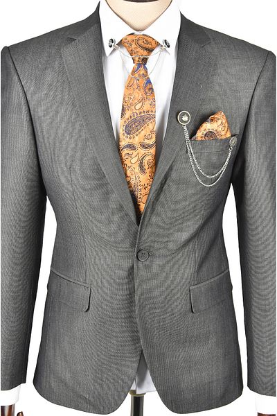 Rizz up Men's Anthracite Italian Cut Single Button Pocket Flap Suit 2300488