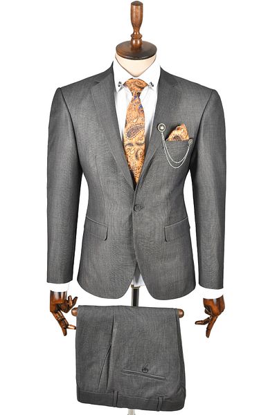 Rizz up Men's Anthracite Italian Cut Single Button Pocket Flap Suit 2300488