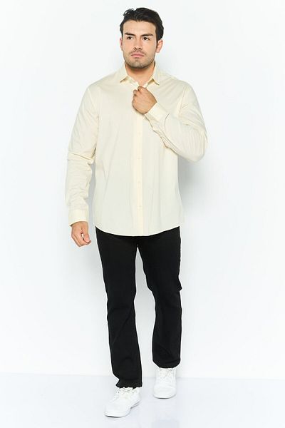 Esprit Men Slim Fit Solid Long Sleeves Casual Shirt, Cream