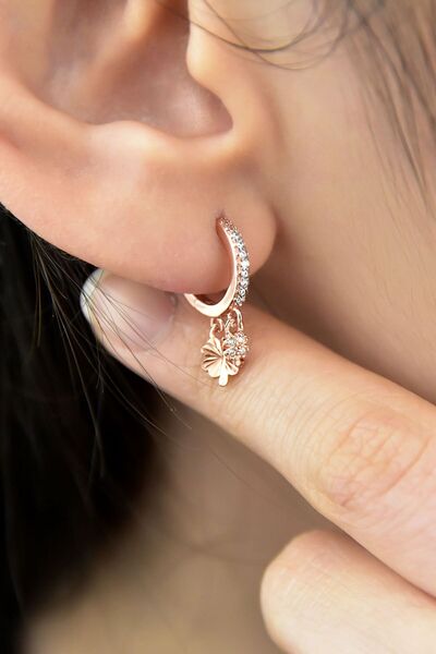 Papatya Silver 925 Ayar Gümüş Rose Kaplama Yonca Figürlü Halka Kadın Küpe