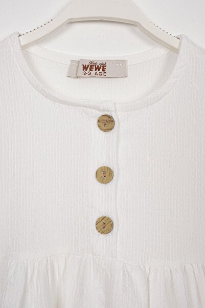 zepkids White Colored Girl's Dress with Button Detail and Ruffle Hat