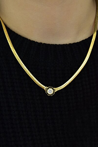 Papatya Silver 925 Ayar Gümüş Altın Kaplama Yassı Zincir Kolye