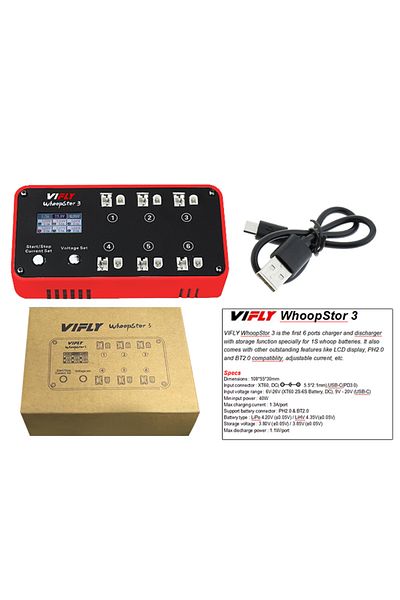 Choice RED V3 NEW VIFLY WhoopStor 3 V3 6 Ports 1S LIPO LiHV Battery Charger Discharger Storage LCD TYPE-C D