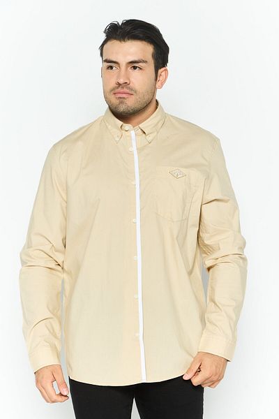 Esprit Men Regular Fit Embroidered Long Sleeves Casual Shirt, Beige