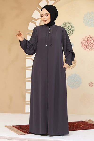 Neva Style Abaya hijab afumat cu detaliu plisat 45296FU